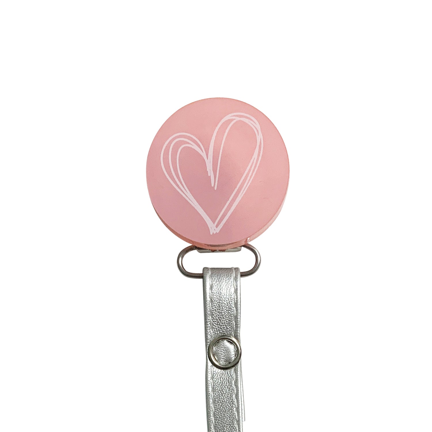 Classy Paci blush pink drawn white heart pacifier clip