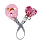 Classy Paci hues of pink roses heart clip with BIBS pacifier GIFT SET