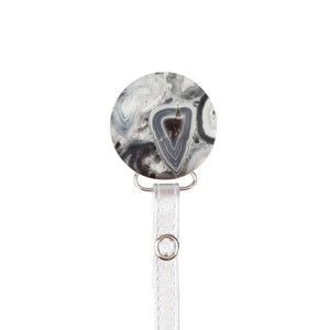 Classy Paci Silver grey black Agate  circle pacifier clip