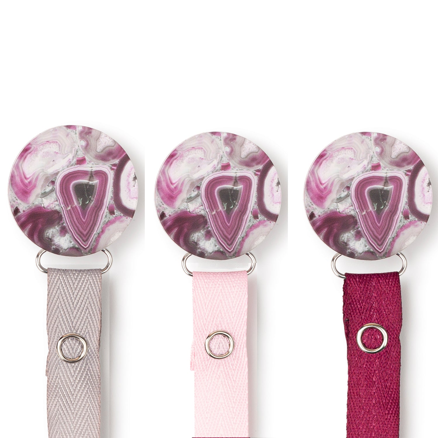 Classy Paci Magenta burgundy pink Agate  circle clip with BIBS pacifier GIFT SET