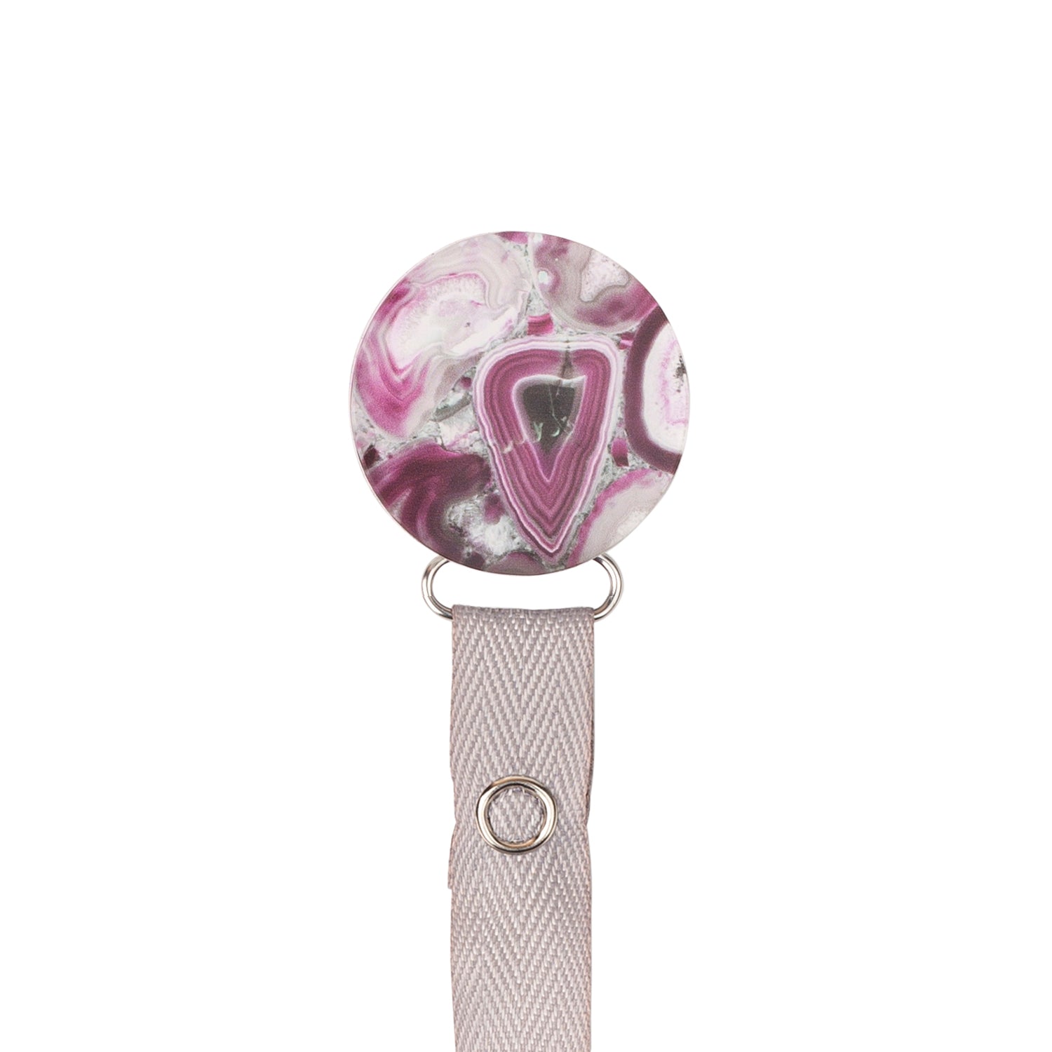 Classy Paci Magenta burgundy, pink, mauve Agate  circle pacifier clip