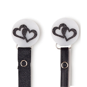 Classy Paci Marble black white onyx heart  circle clip with BIBS pacifier GIFT SET