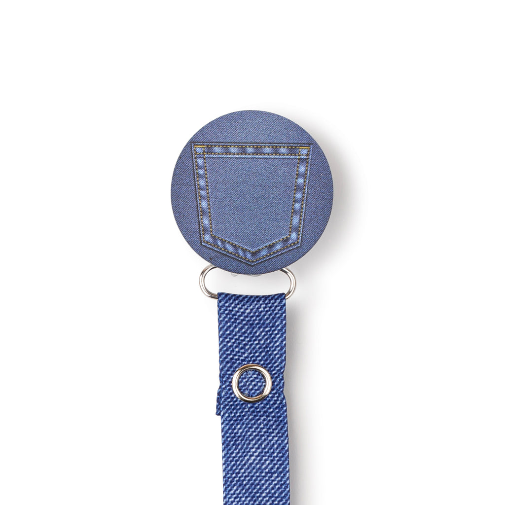 Classy Paci Jean Denim Pocket circle pacifier clip