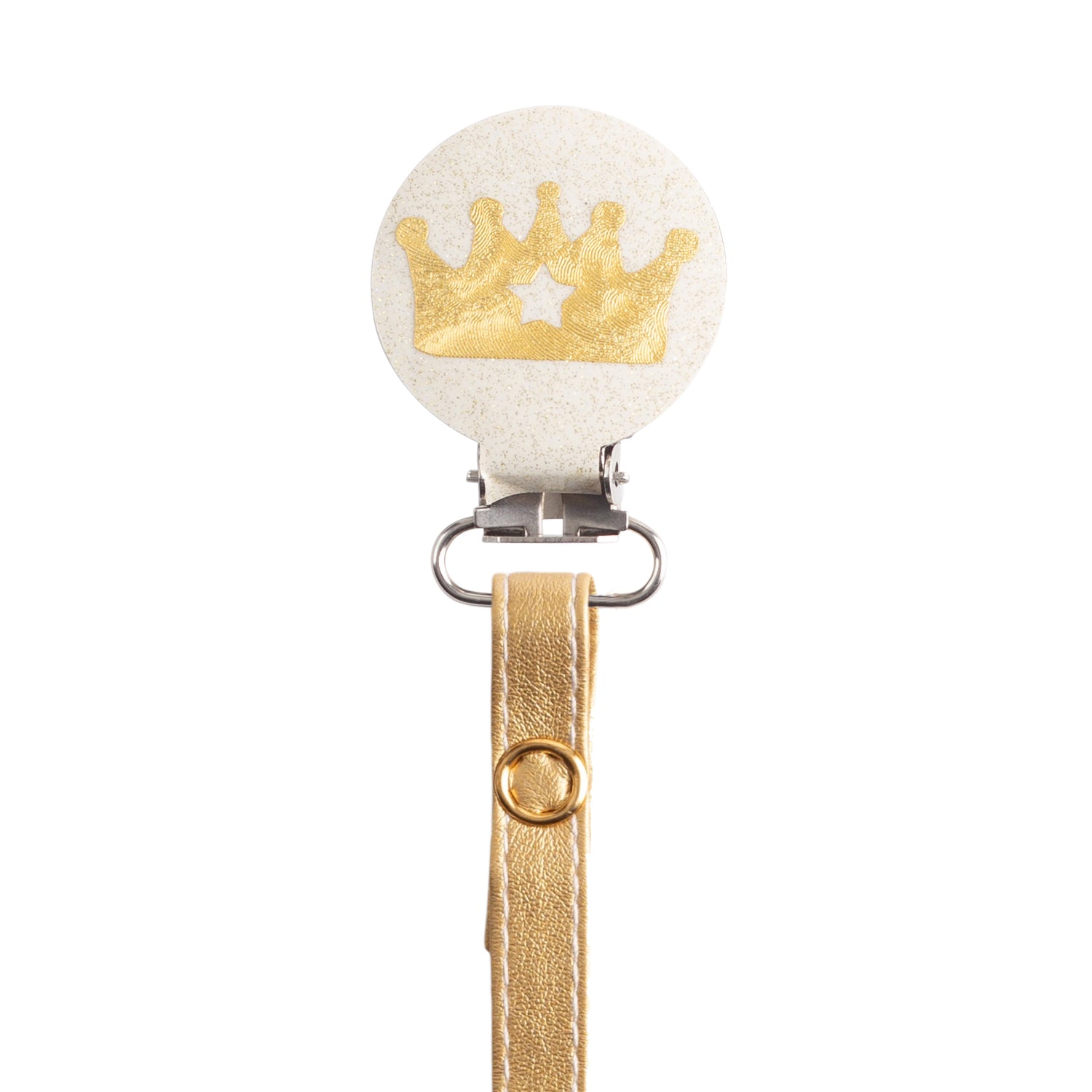 Classy Paci Ivory and Gold Noble Crown Pacifier Clip FW21-22