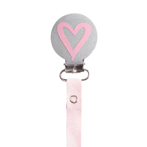 Classy Paci Silver & Pink Heart Amour Pacifier Clip FW21-22