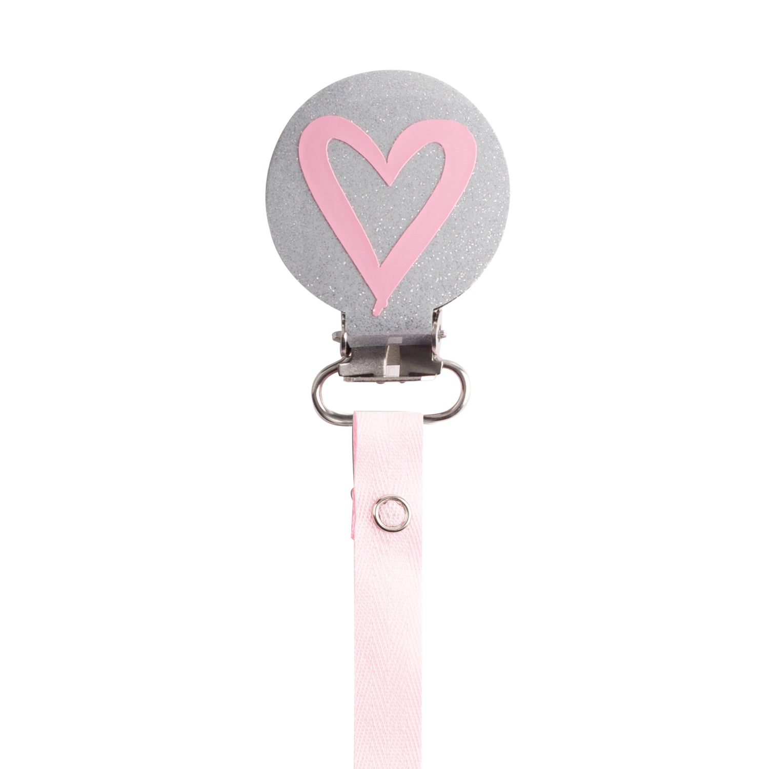 Classy Paci Silver & Pink Heart Amour Pacifier Clip FW21-22