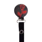 Classy Paci Black with brick red Rose Pacifier Clip FW21-22
