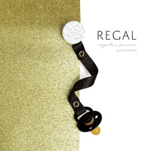 Classy Paci Speckled metallic gold black silver circle clip with Bibs pacifier GIFT SET
