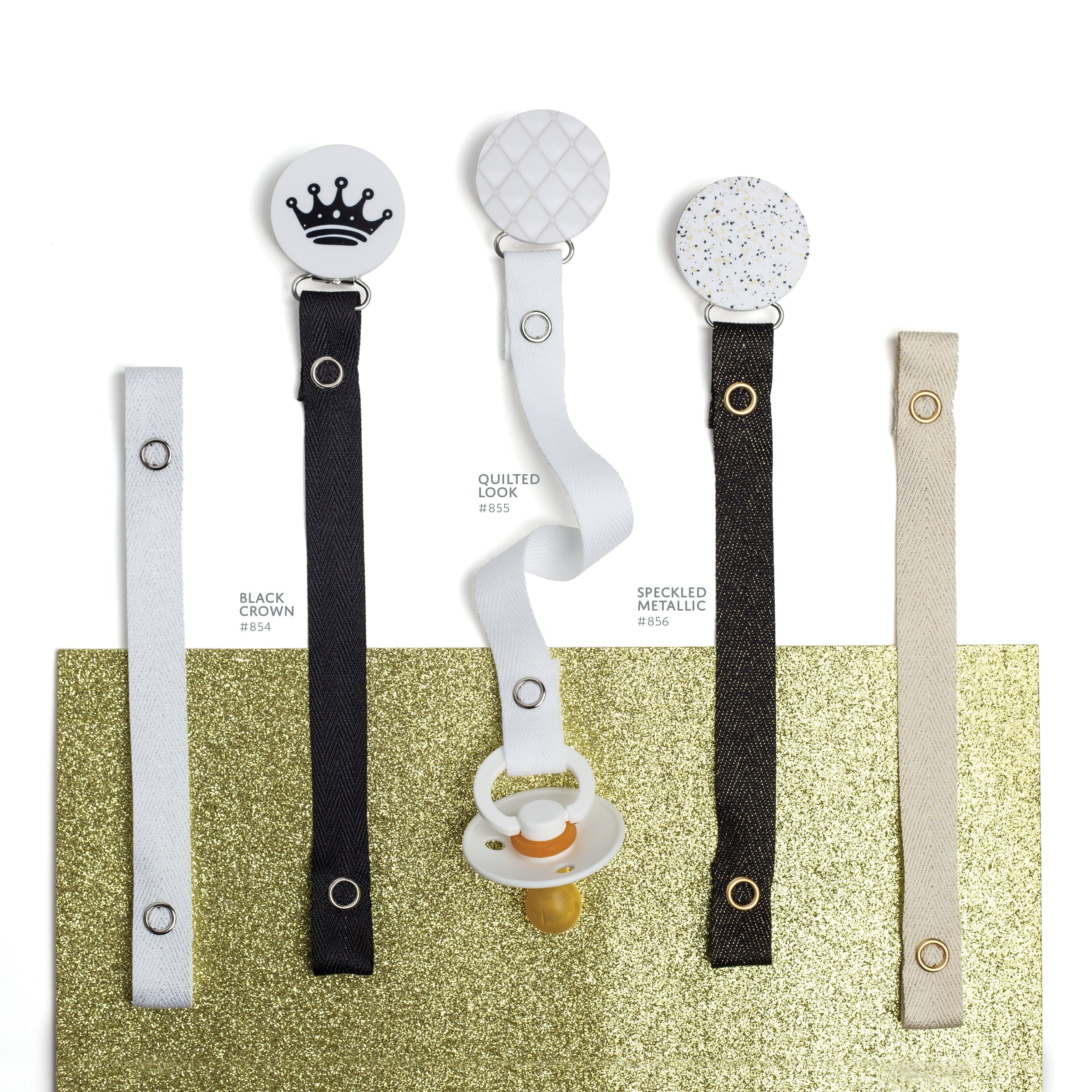 Classy Paci White with Black crown circle clip with a Bibs pacifier GIFT SET