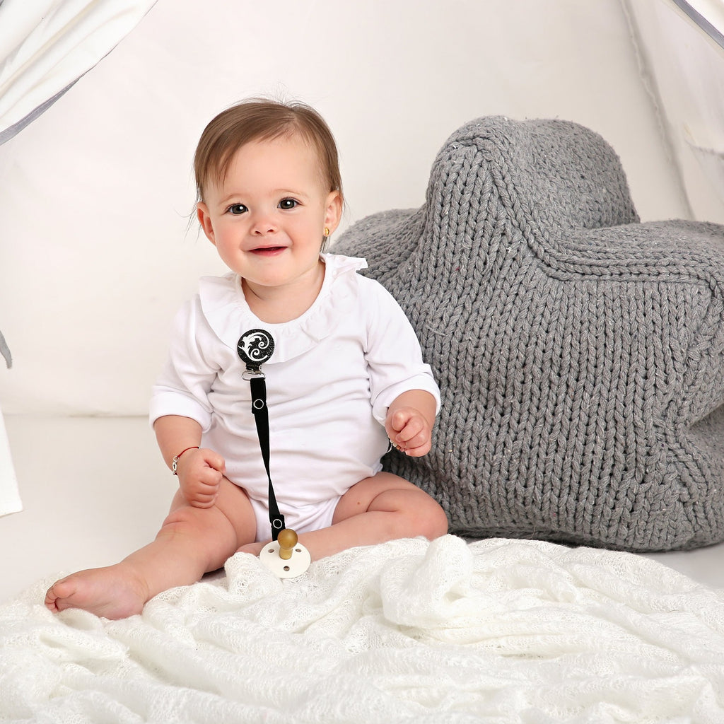 Classy Paci Black sparkle with White Fleur Pacifier Clip GIFT SET FW21-22