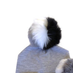 Grey Black & White fur pom pom hat with pacifier clip GIFT SET