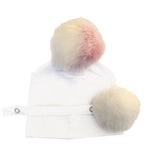 Pink & White fur pom pom hat with pacifier clip GIFT SET