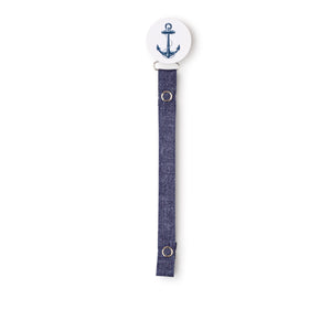 Classy Paci White and navy blue Anchor circle pacifier clip