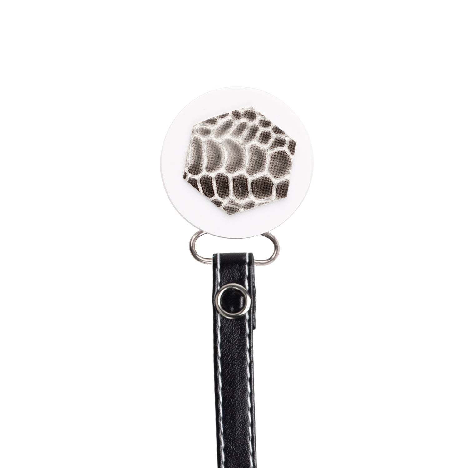 Classy Paci Black White Croc Hexagon, Grey, girl boy pacifier clip