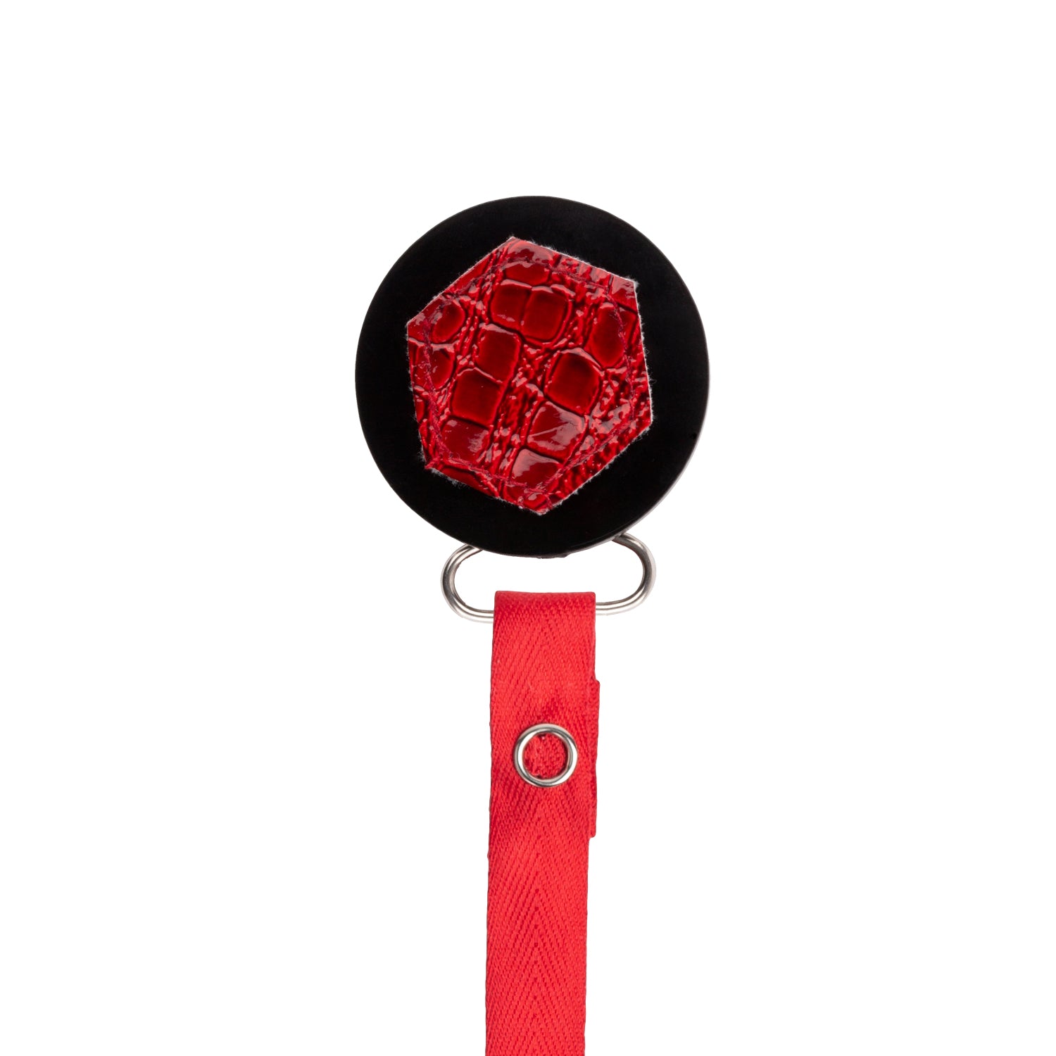 Classy Paci Maroon Croc Hexagon, red, black, burgundy pacifier clip