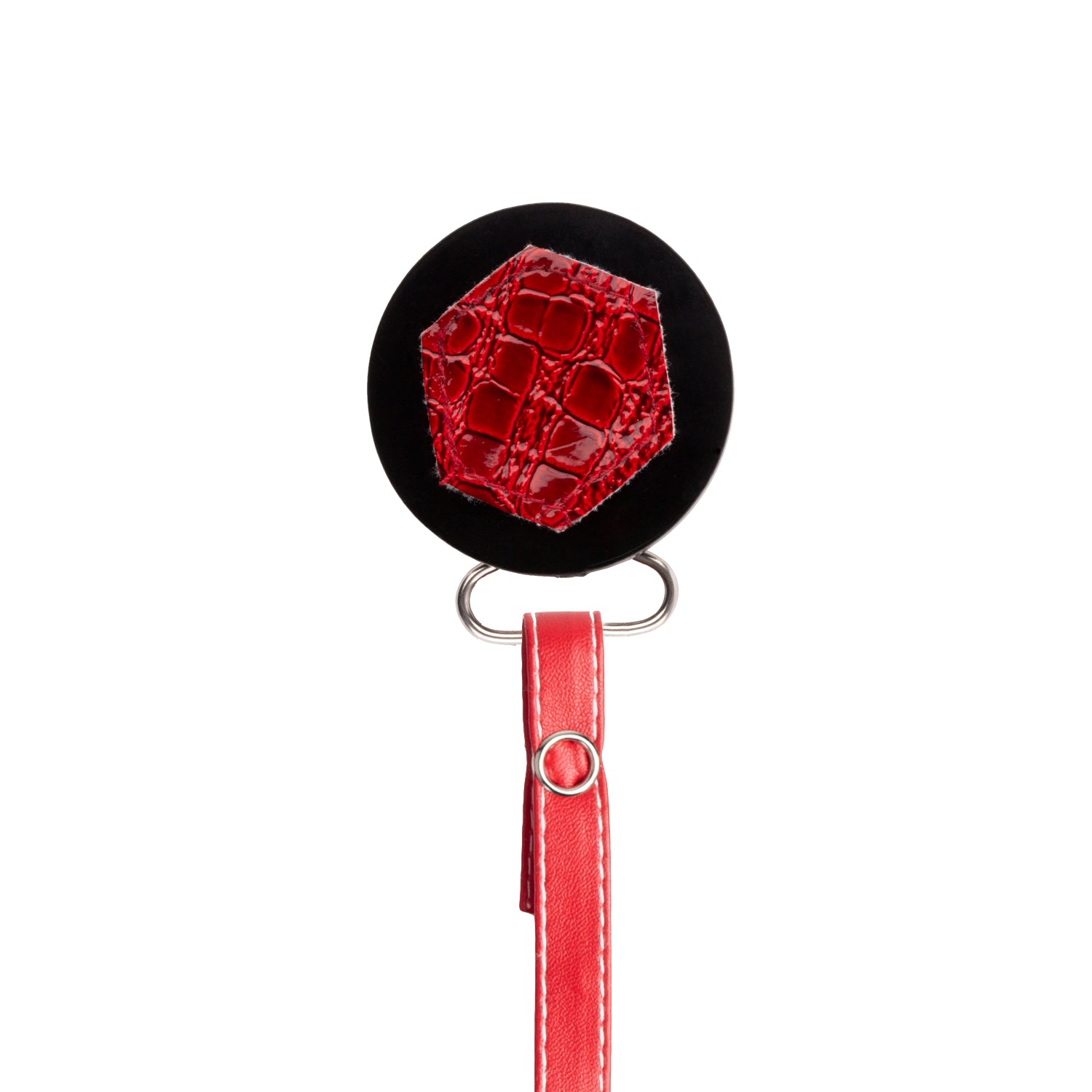 Classy Paci Maroon Croc Hexagon, red, black, burgundy pacifier clip