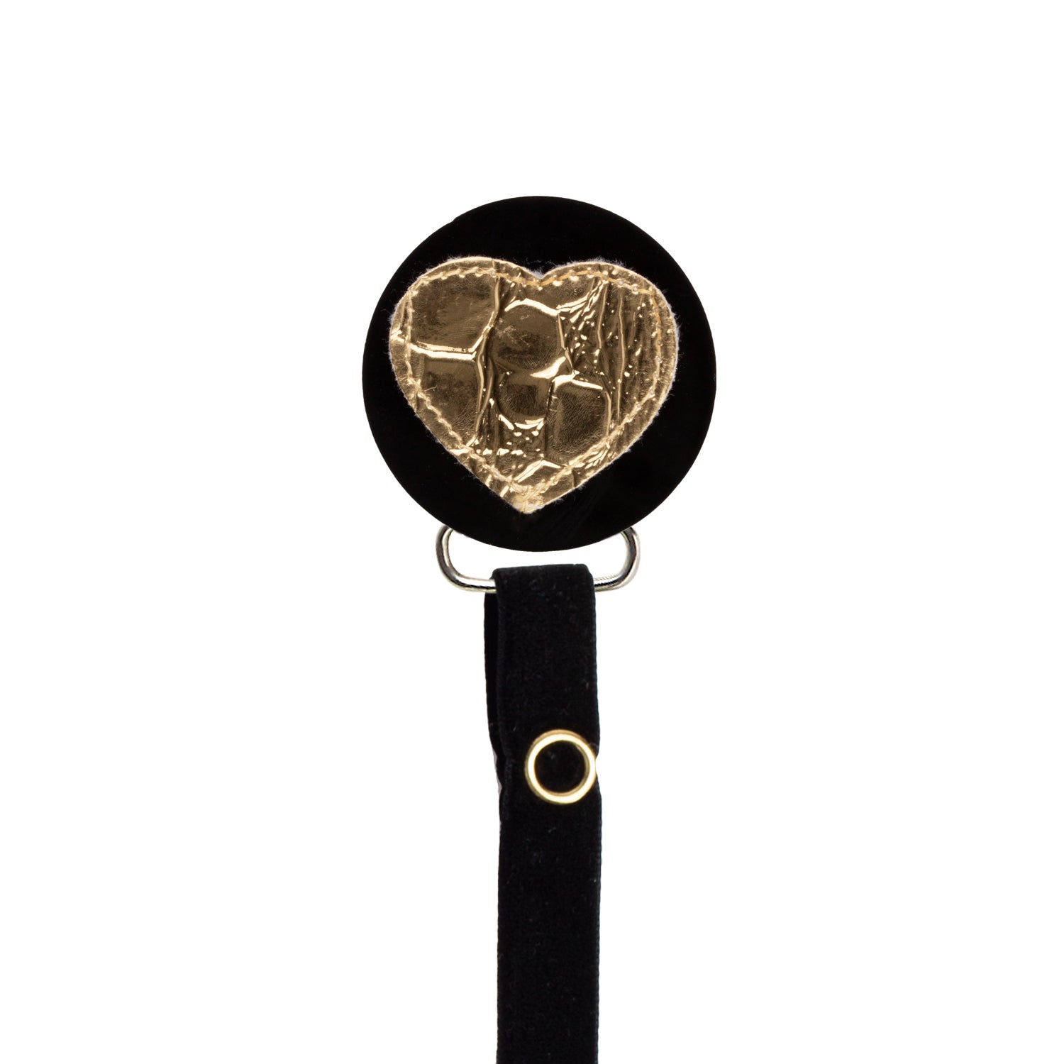 Classy Paci Gold Croc Heart, black, girl  baby pacifier clip