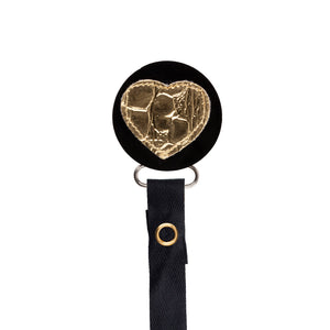 Classy Paci Gold Croc Heart, black, girl  baby pacifier clip GIFT SET