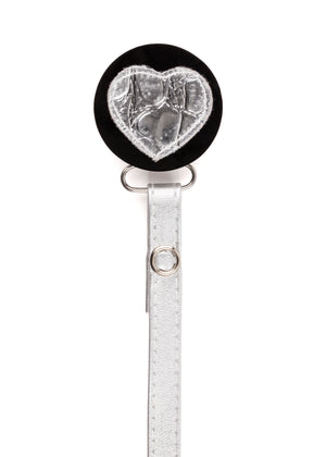 Classy Paci Silver Croc Heart, black, girl baby pacifier clip GIFT SET