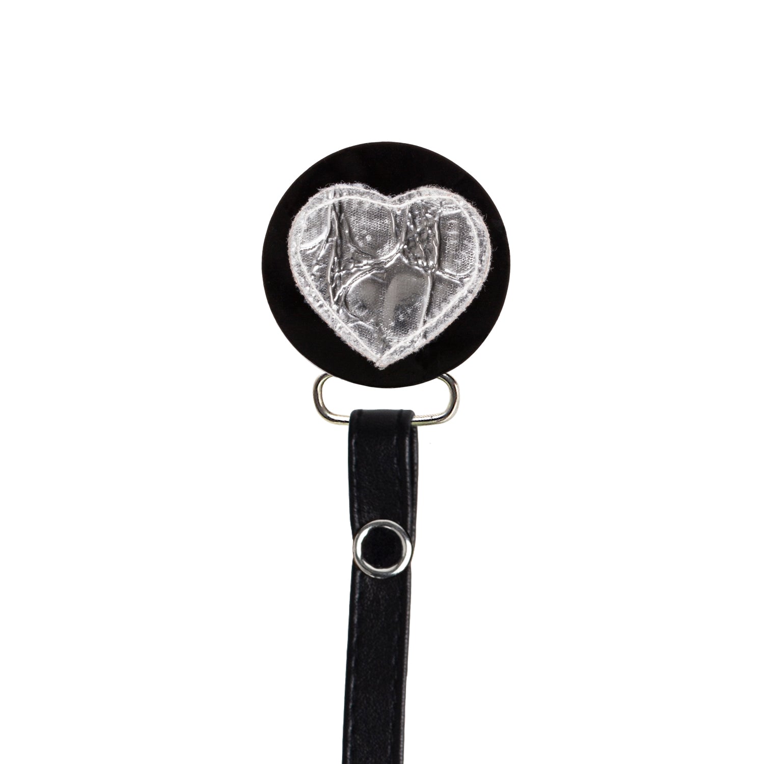 Classy Paci Silver Croc Heart, black, girl baby pacifier clip