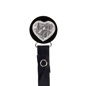 Classy Paci Silver Croc Heart, black, girl baby pacifier clip GIFT SET