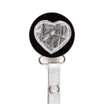 Classy Paci Silver Croc Heart, black, girl baby pacifier clip
