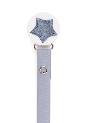 Classy Paci sparkle BLUE leather Star, Silver, Grey, girl boy baby pacifier clip
