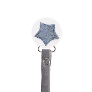 Classy Paci sparkle BLUE leather Star, Silver, Grey, girl boy baby pacifier clip