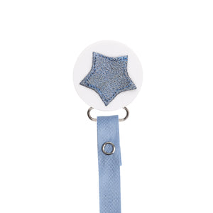 Classy Paci sparkle BLUE leather Star, Silver, Grey, girl boy baby pacifier clip GIFT SET