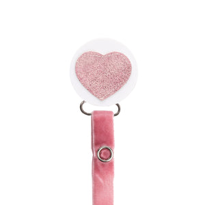 Classy Paci sparkle PINK leather Heart, Mauve, Silver, girl baby pacifier clip