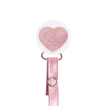 Classy Paci sparkle PINK leather Heart, Mauve, Silver, girl baby pacifier clip