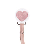 Classy Paci sparkle PINK leather Heart, Mauve, Silver, girl baby pacifier clip GIFT SET