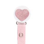 Classy Paci sparkle PINK leather Heart, Mauve, Silver, girl baby pacifier clip GIFT SET