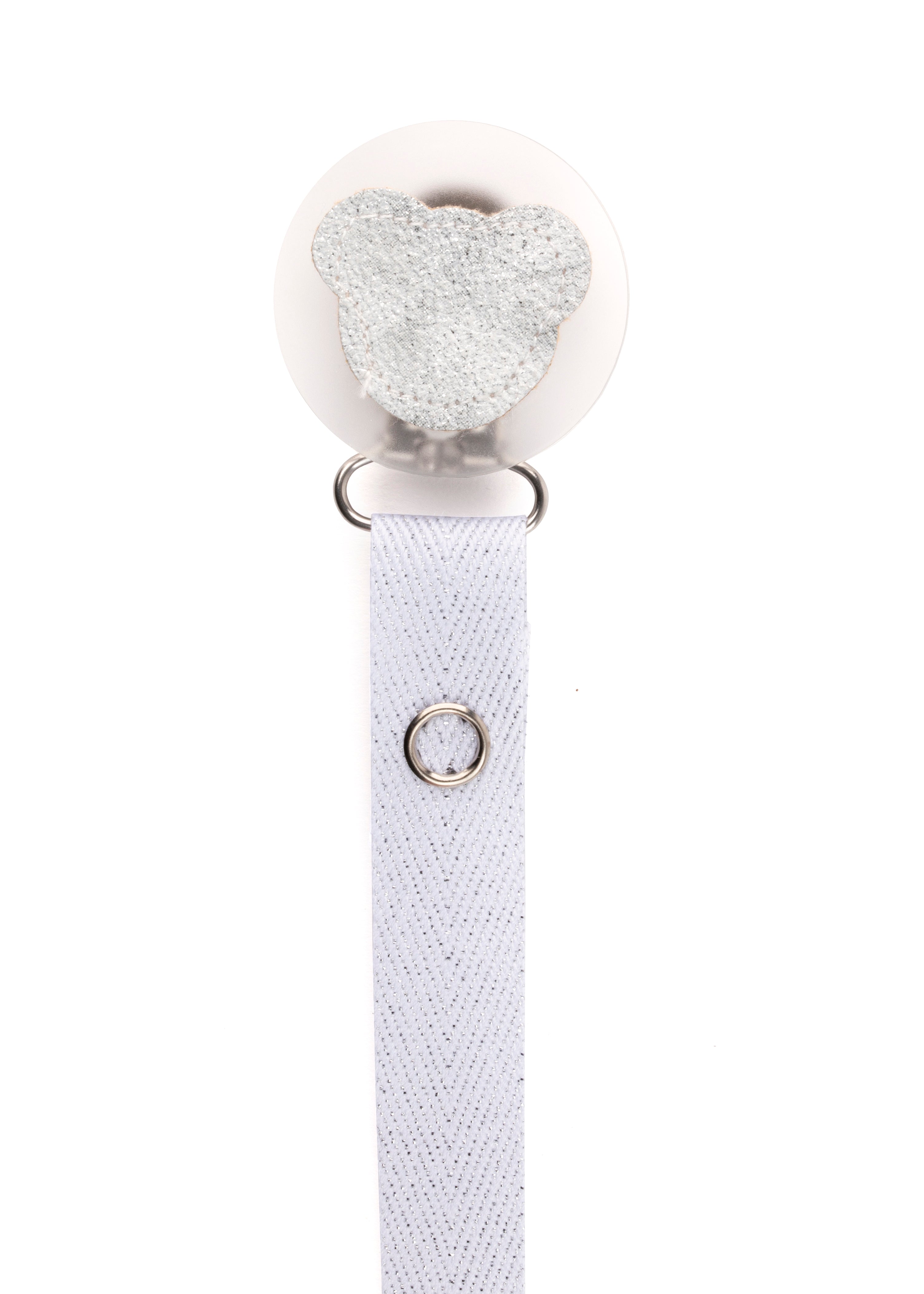 Classy Paci sparkle WHITE leather Teddy, Silver, Grey, girl boy baby pacifier clip