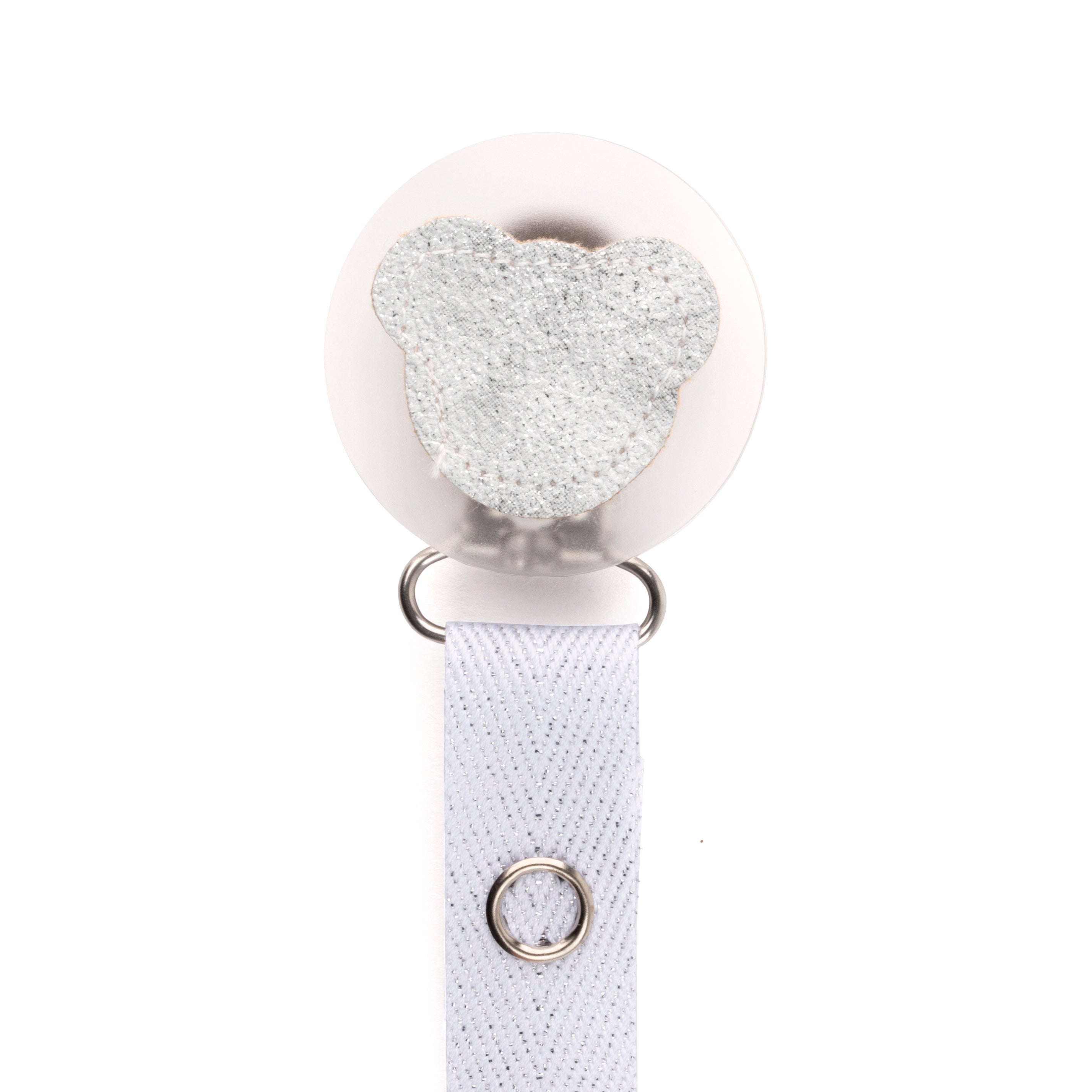 Classy Paci sparkle WHITE leather Teddy, Silver, Grey, girl boy baby pacifier clip
