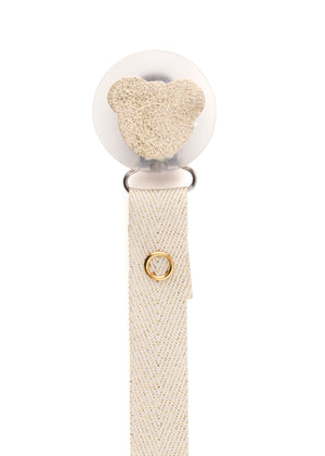Classy Paci sparkle cream leather Teddy, Gold, Beige, girl boy baby pacifier clip