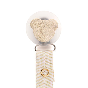 Classy Paci sparkle cream leather Teddy, Gold, Beige, girl boy baby pacifier clip GIFT SET