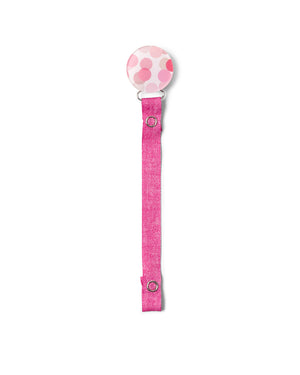 Classy Paci fun circles in  pink/ hot pink denim/ mauve/ white baby girl pacifier clip