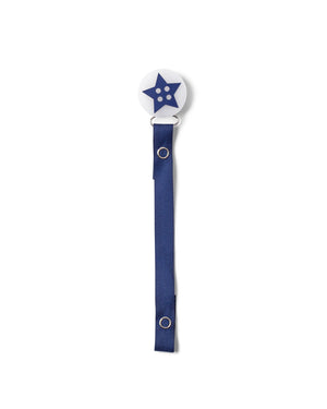 Classy Paci fun "cute as a button" Navy blue star, denim/black for baby toddler girls boys pacifier clip