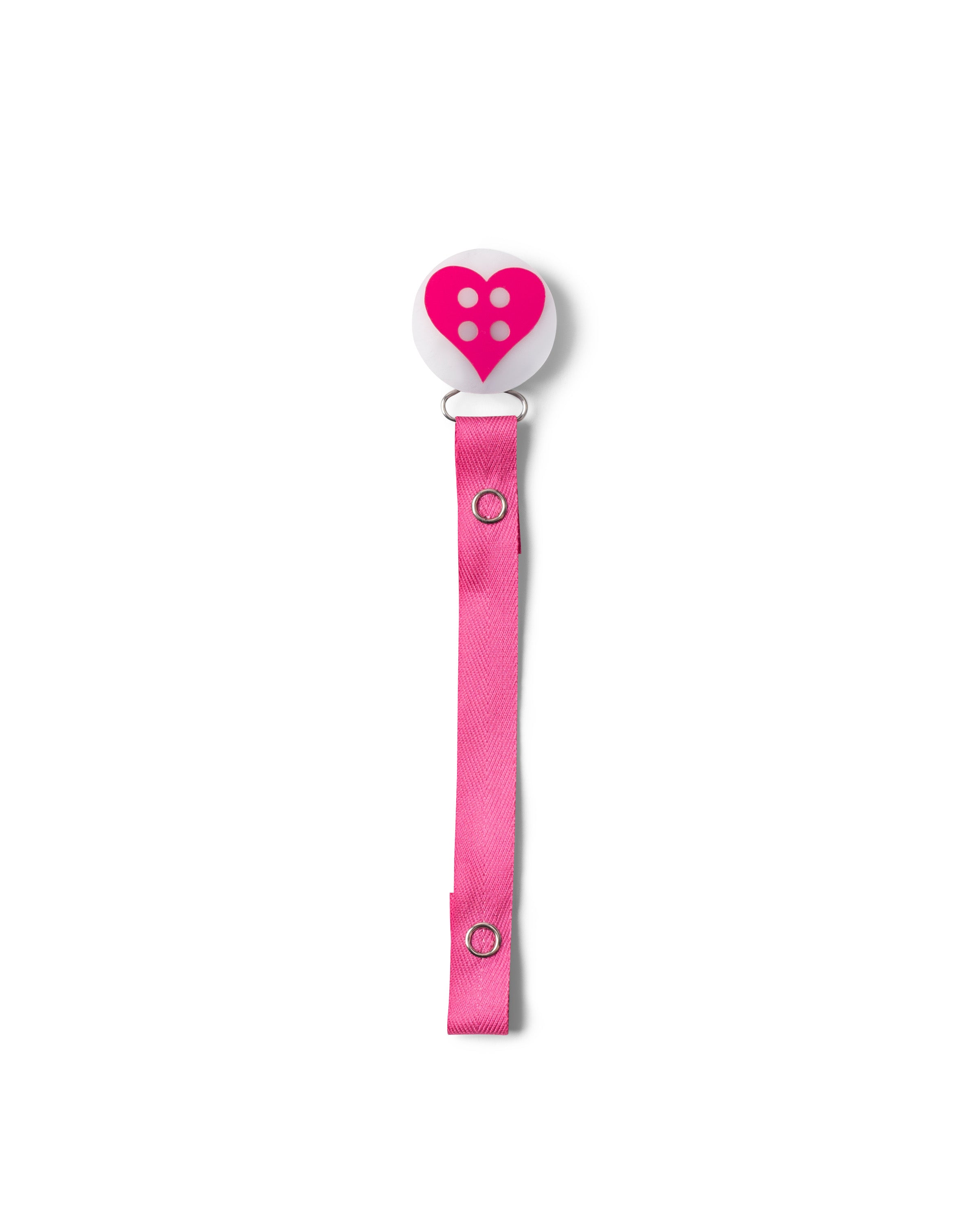 Classy Paci fun "cute as a button" Hot pink heart, denim/black for baby toddler girls pacifier clip
