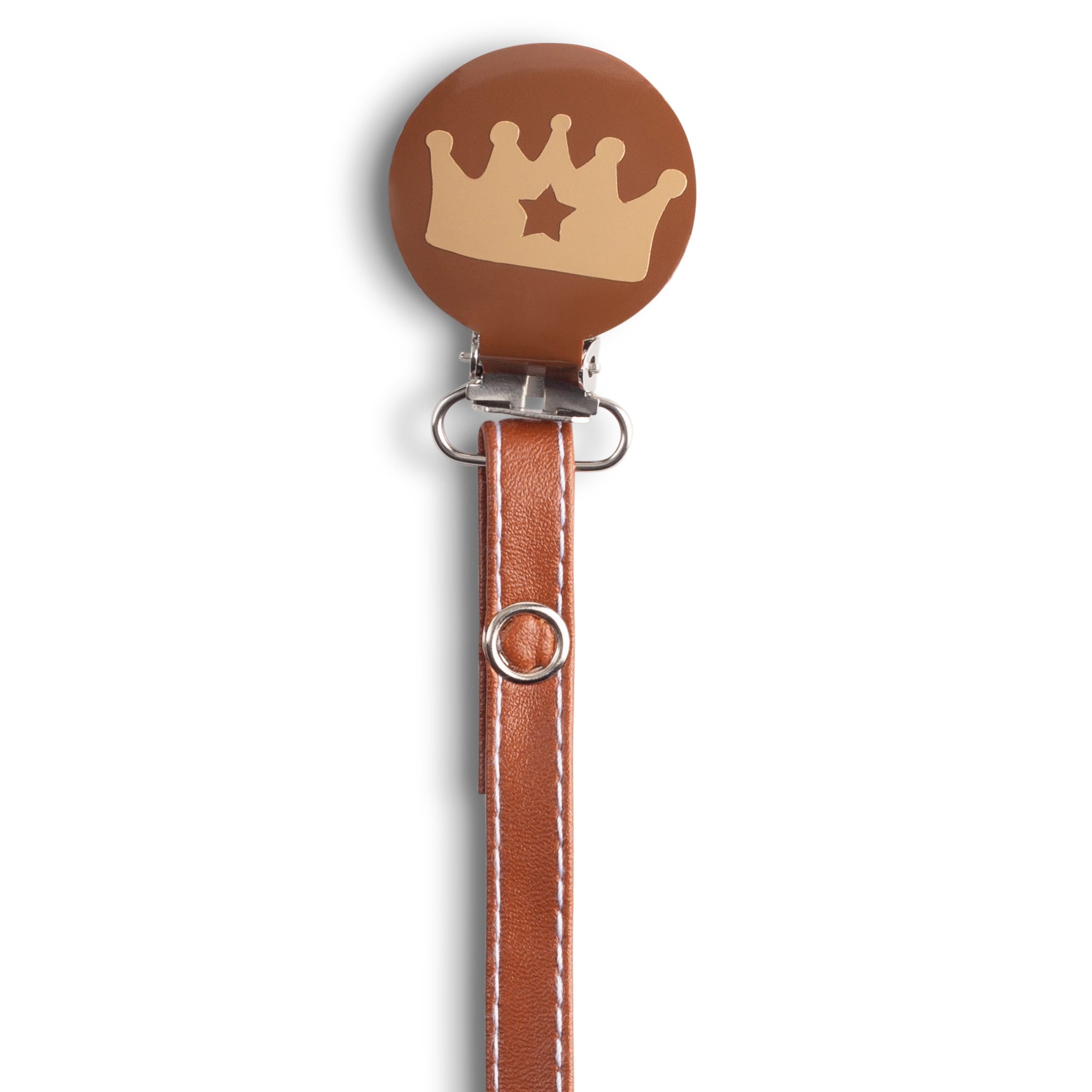 Classy Paci Brown & Tan Noble Crown Pacifier Clip FW21-22