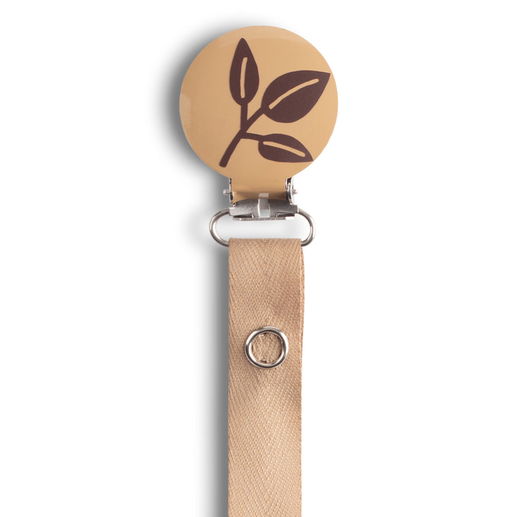 Classy Paci Tan with Brown Leaf pacifier clip FW21-22