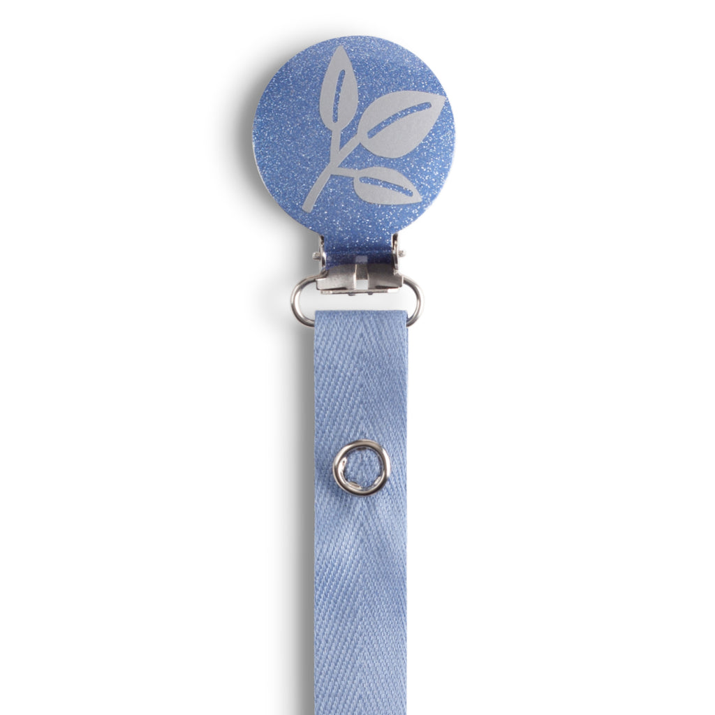 Classy Paci Sparkle blue with silver grey leaf Pacifier Clip FW21-22