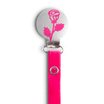 Classy Paci Silver with Hot Pink Rose Pacifier Clip FW21-22