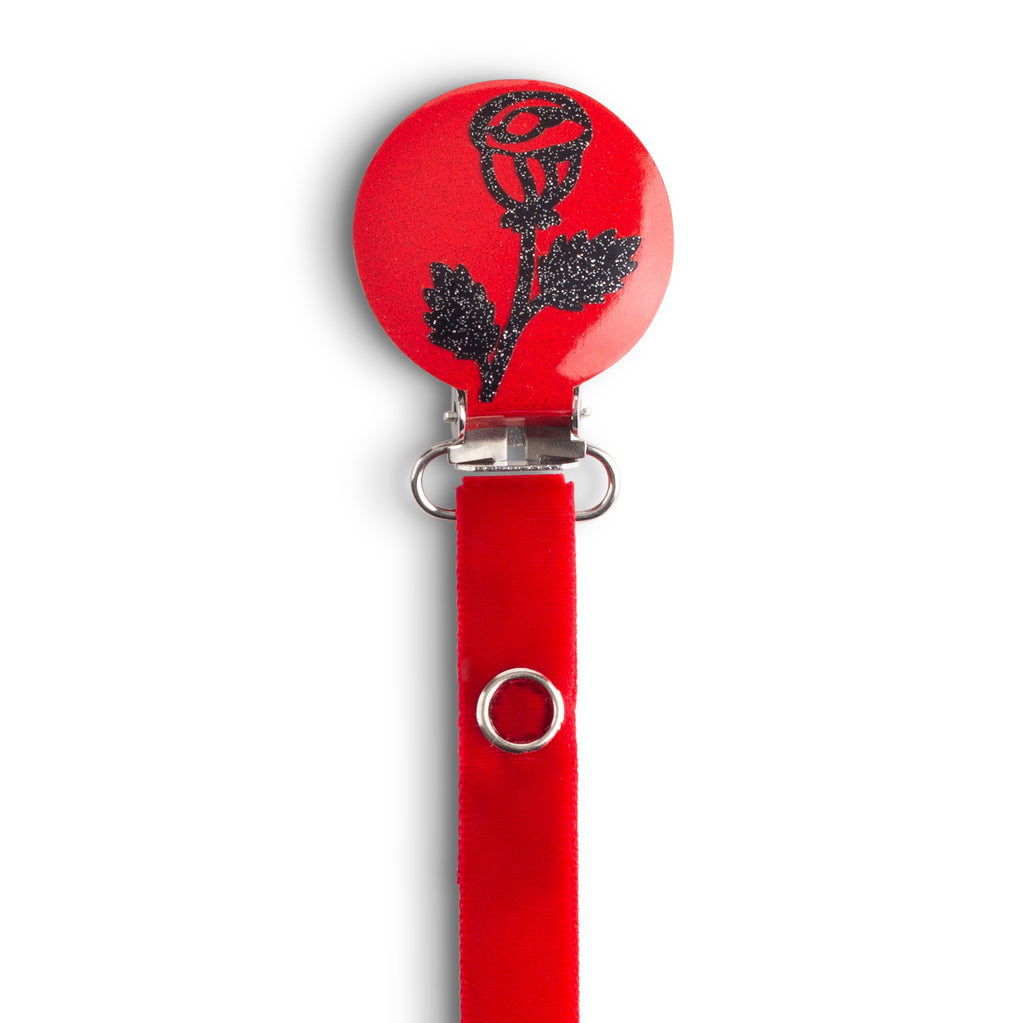 Classy Paci Red with Black Rose Pacifier Clip FW21-22