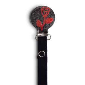 Classy Paci Black with brick red Rose GIFT SET Pacifier Clip FW21-22