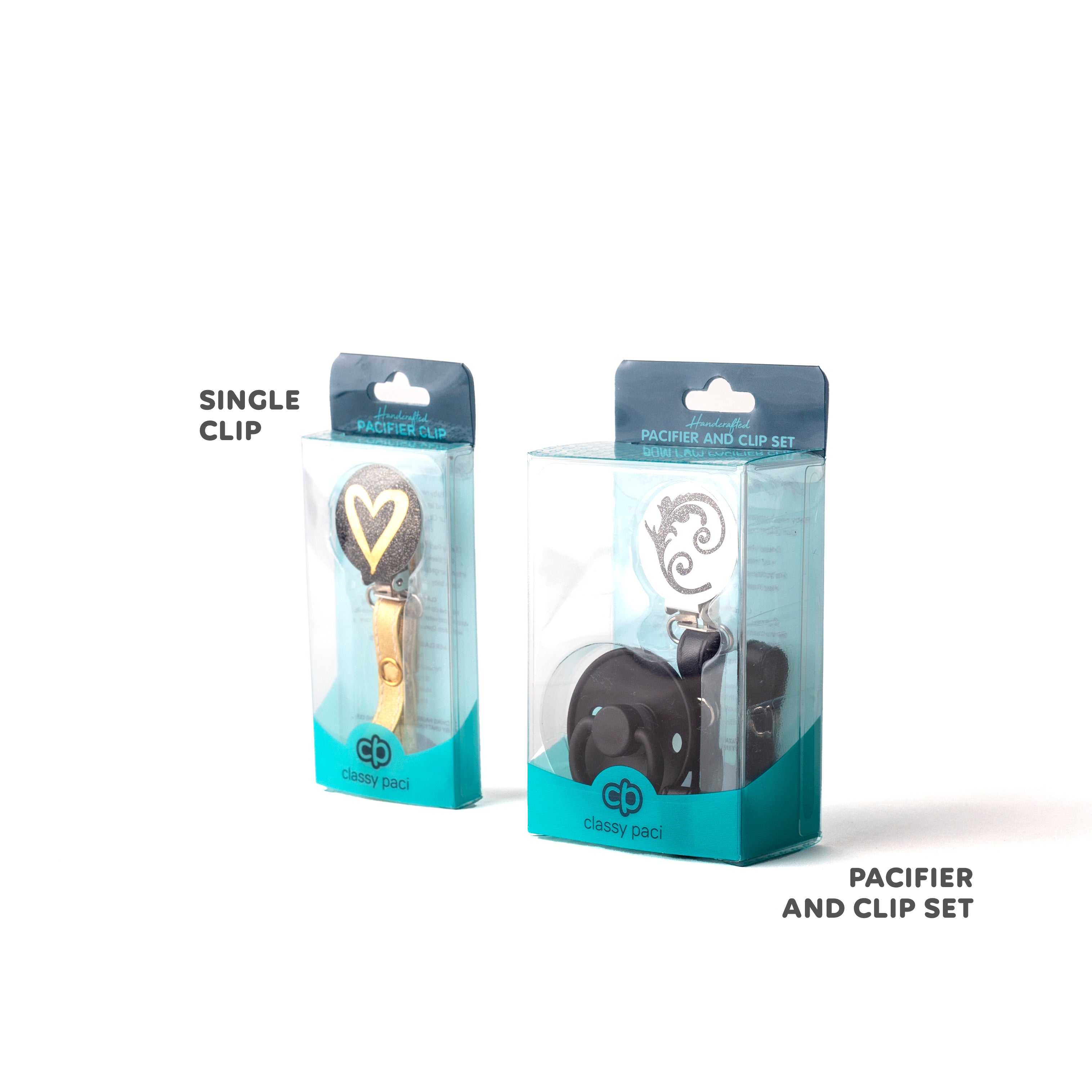 Classy Paci Black & Gold Heart Amour Pacifier Clip GIFT SETS FW21-22
