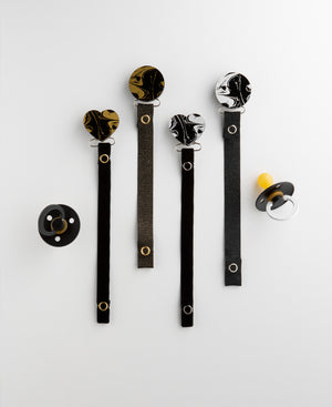 Classy Paci MARBLE black and gold round clip with Bibs pacifier GIFT SET