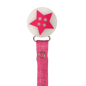Classy Paci fun "cute as a button" Pink star, denim/black for baby toddler girls  pacifier clip