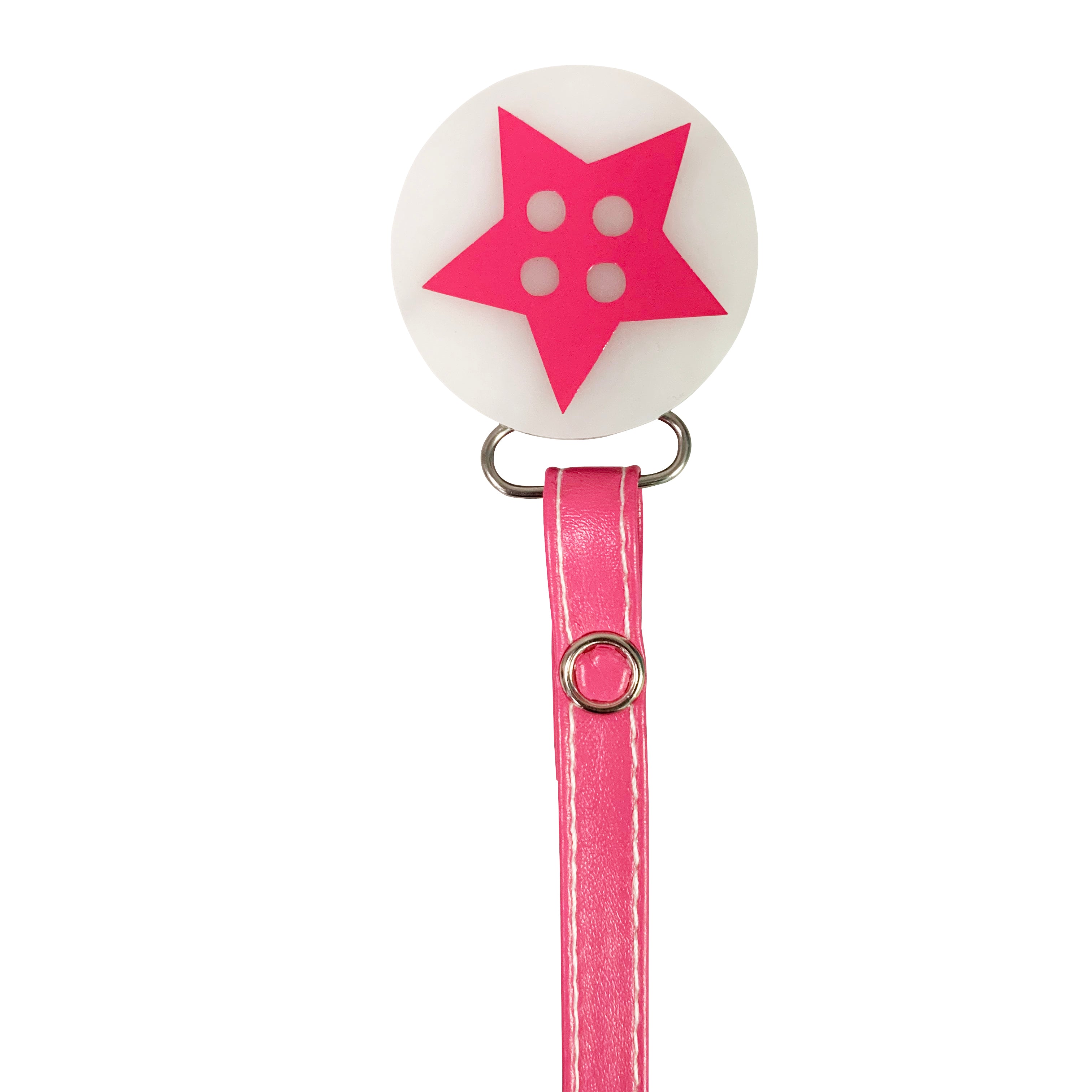 Classy Paci fun "cute as a button" Pink star, denim/black for baby toddler girls  pacifier clip